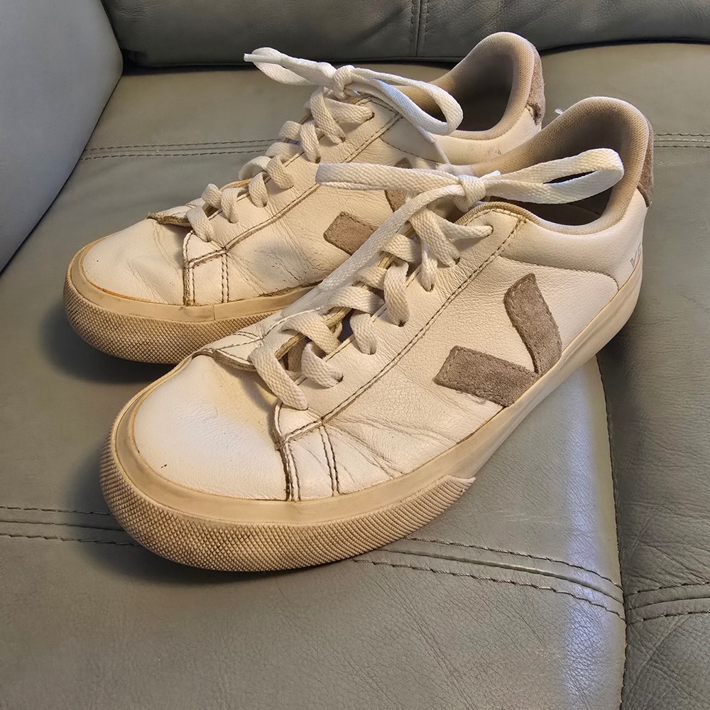 Veja Campo White Leather‎ Suede Sneakers Womens Size 7 EUR 38 Low Top Shoes